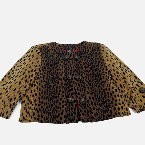 Sharon Young Open Front Leopard Print Cropped Jacket Womens size 6 - Picture 3 of 8